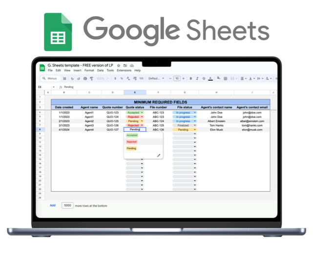 Diseño de estructuras de registro (Google Sheets)